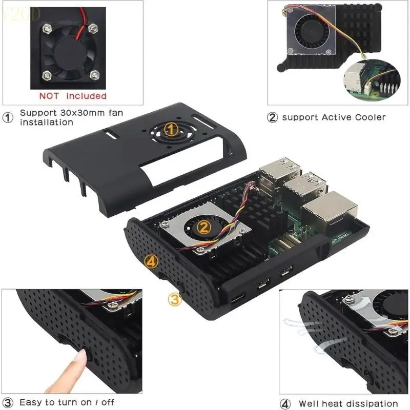 

Y2GD Protector Enclosure Box For RPI 5 Housing Case Plastic Shell with Cooling Fan