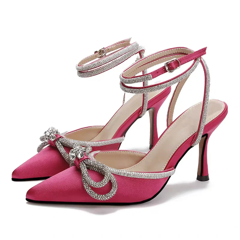 

New Summer Fashion Women's High-heeled Sandals with Slingback and Sexy Bow Rhinestone High-heeled Shoes for Banquets