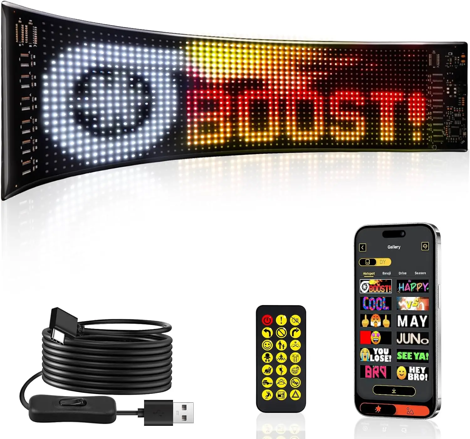 LED Matrix Pixel Panel, Scrolling Bright Advertising LED Signs, Flexible USB 5V LED Car Sign Bluetooth App Control