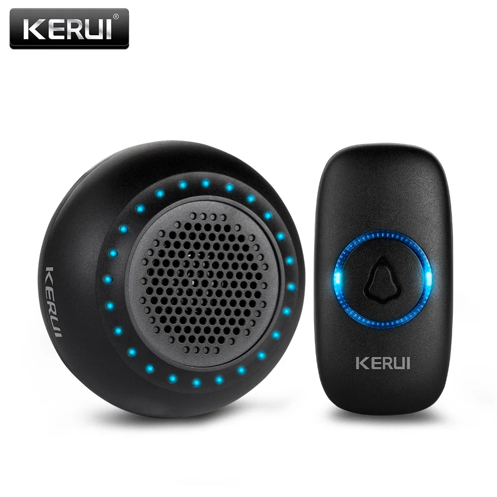 KERUI M523 무선 초인종 키트, 방수 터치 버튼, 32 곡 다채로운 LED 조명, 홈 보안 스마트 차임 초인종 알람