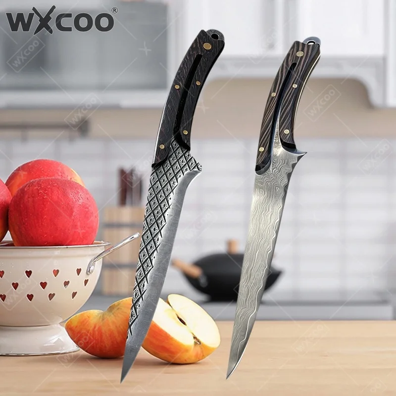 WXCOO Professional Kitchen Boning Knife Damascus Steel Meat Cleaver Cooking Tools Chef Knife Utility Slicer with Wood Handle