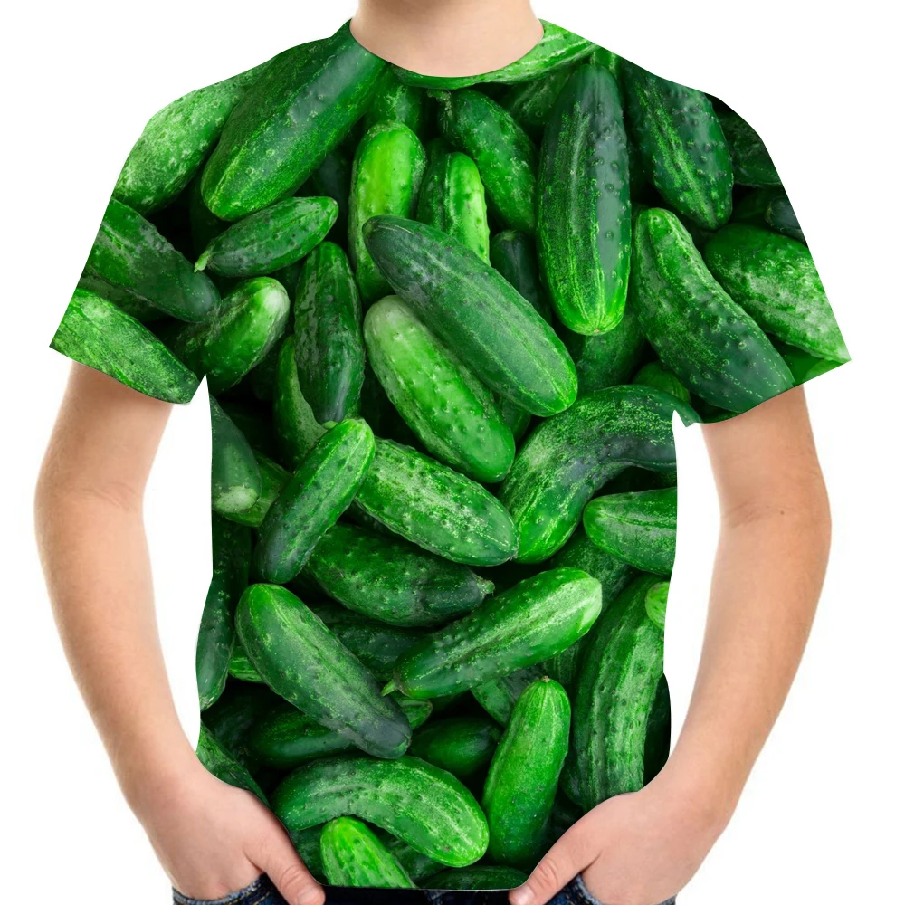 Summer 4-20Y Children Teen Fashion 3D T-Shirt Vegetable Cucumber Print Boy Girl Green T Shirt Kids Baby Casual Tshirt Tops Tees