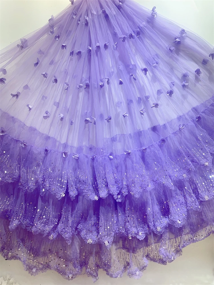 

African Lace Fabric 2026 High Quality New Nigerian 3D Flower Tulle Polyester Lace Fabric For Party Dress 5 Yards/Lot