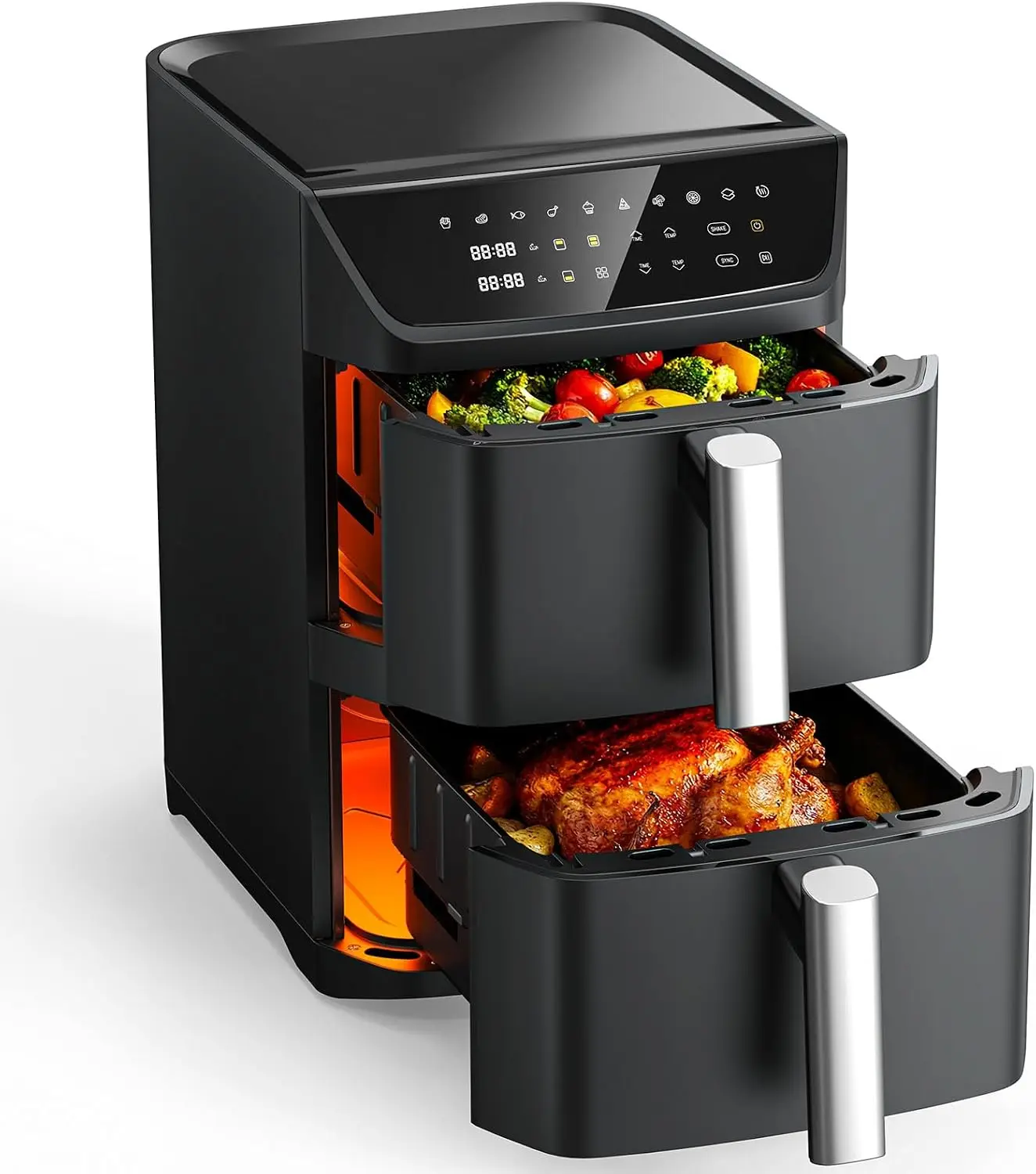 Dual Basket Air Fryer, 12.6QT Family-Size for 10–12 People, XL Basket for 6LB Whole Chicken, DoubleStack Compact Design, 10-in-1