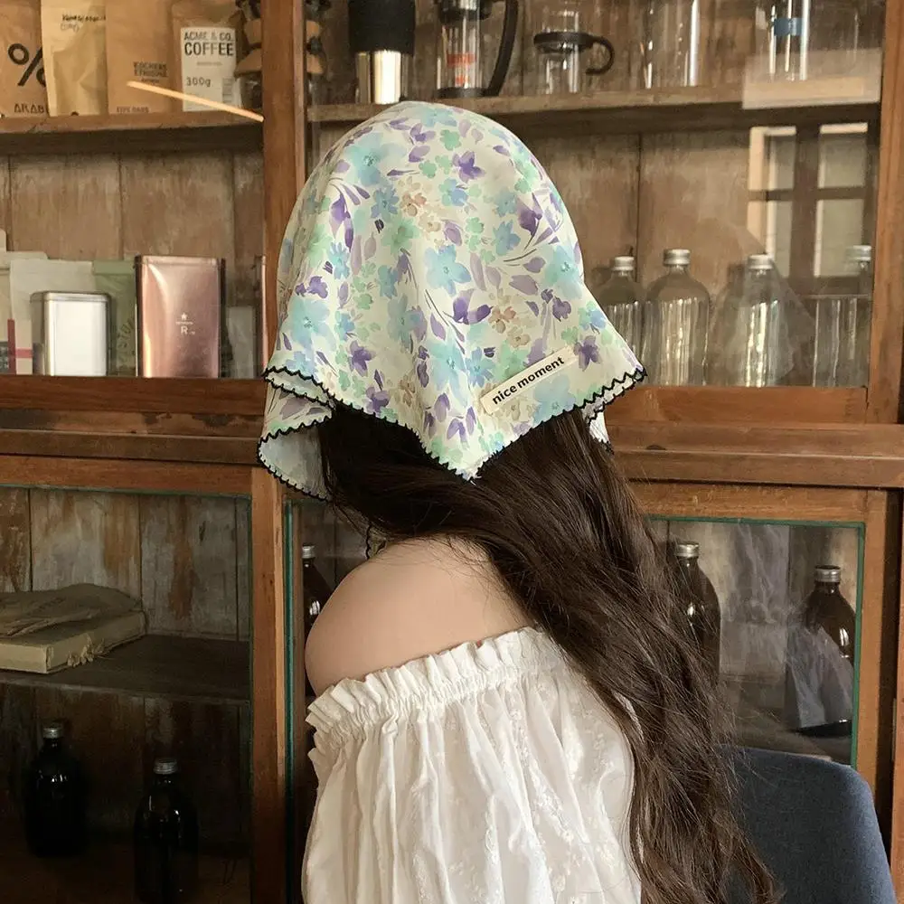 Foulard rayé à pois imprimé fleur foulard mince Triangle foulard de cheveux bricolage bandeau Protection solaire cou foulards