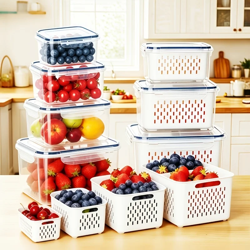 8pcs/set Large Capacity Fruit Storage Containers for Fridge with Removable Colander,Keep Berry Fruit Fresh Longer