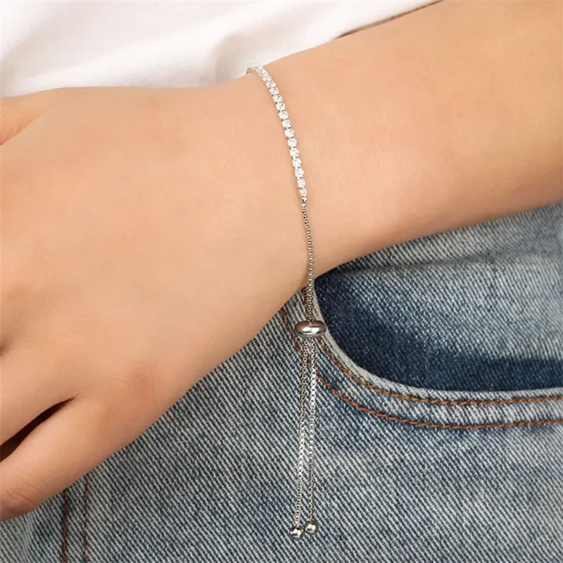Fashion Charm Tennis Bracelet for Women Crystal Zircon Jewelry Adjustable Gold Color Silver Color Box Chain Bracelets Gift