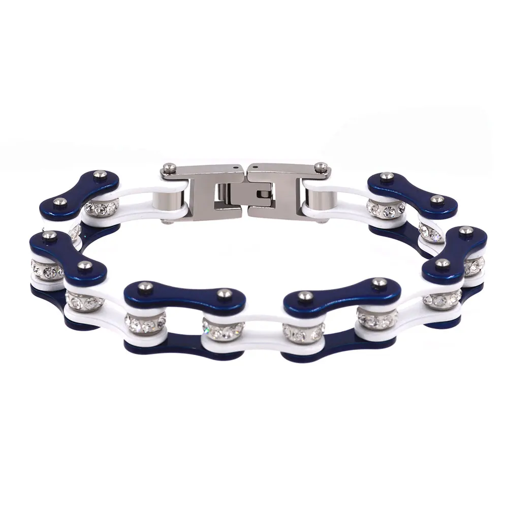 Ladies Blue Bracelets With Diamond Stainless Steel Chain Bracelets Locomotive Lovers Punk Jewelry Support For Distribution