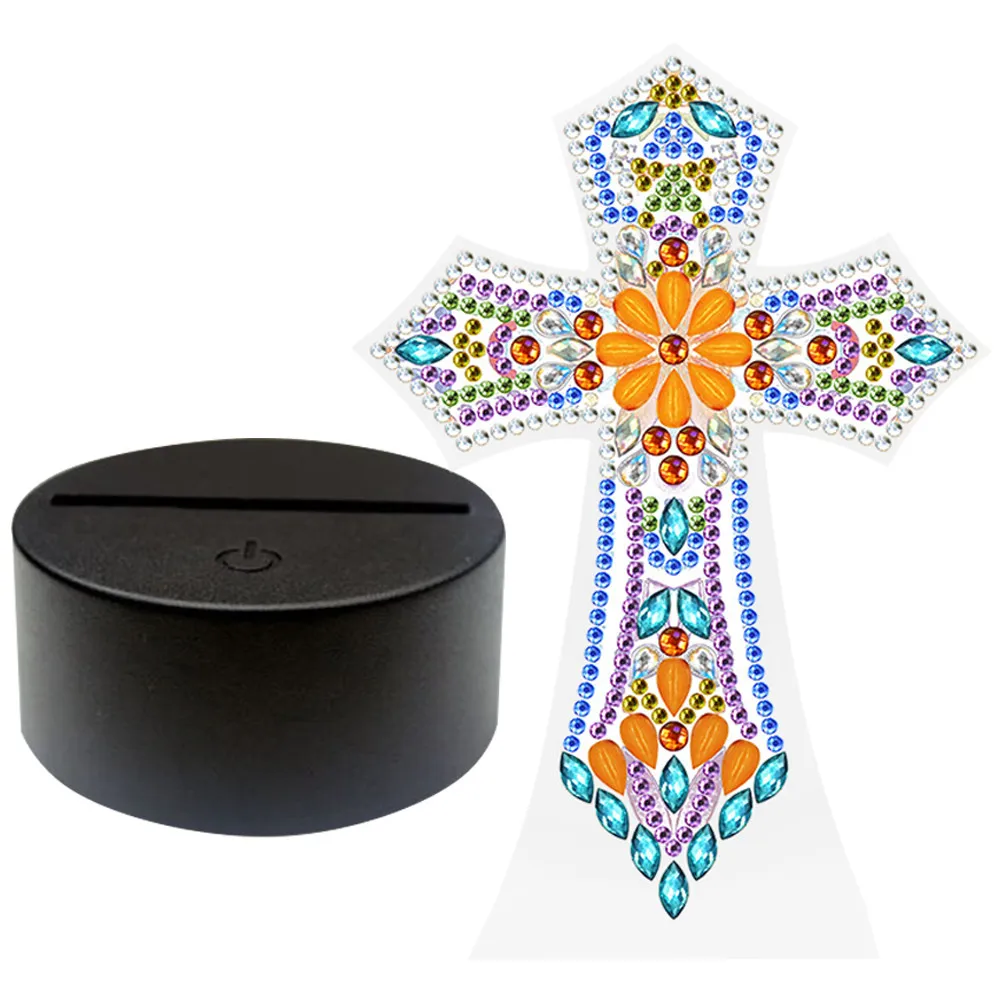 

Cross Design Rhinestones Painting Night Light for Bedroom Table Desk Lamp DIY Diamond Art Home Decor Living Room Nightstand