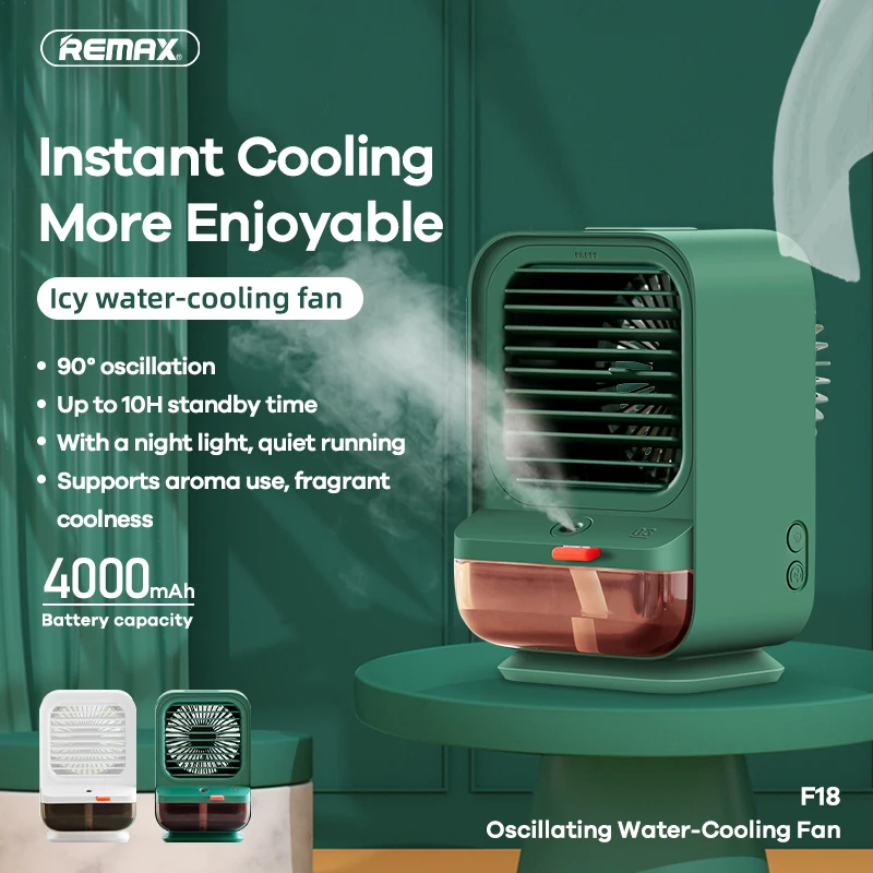 Remax Water Mist Fan F18 Shaking Head Built-in Battery 4000mAh Instant Water-Cooling Rechargeable Remote Control For Office Home