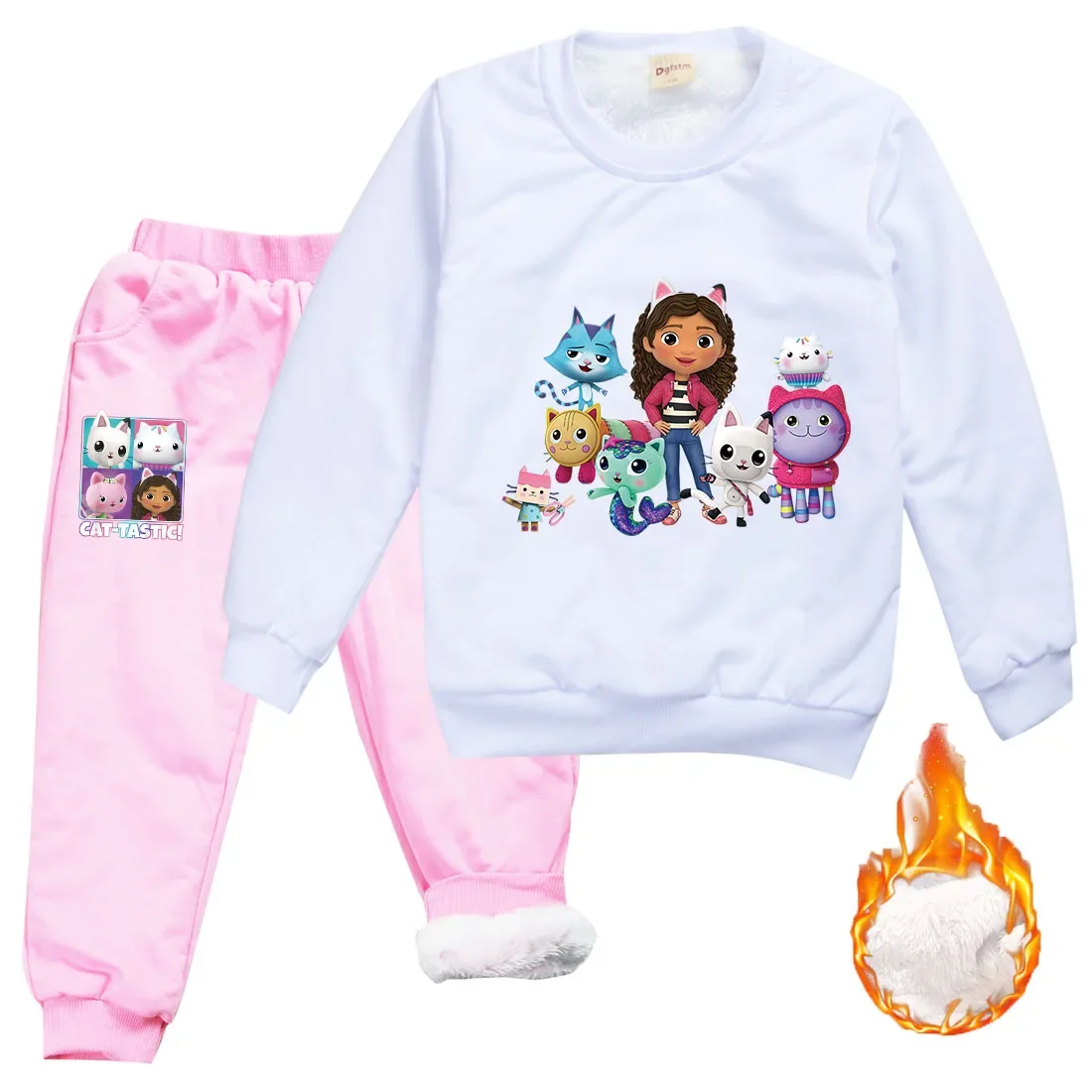 Gabbys Doolhouse Kleidung Baby Mädchen Gabi Chat Kleidung Kinder Winter Fleece Samt verdicken Sweatshirt Hose 2 stücke setzt Jungen Outfits