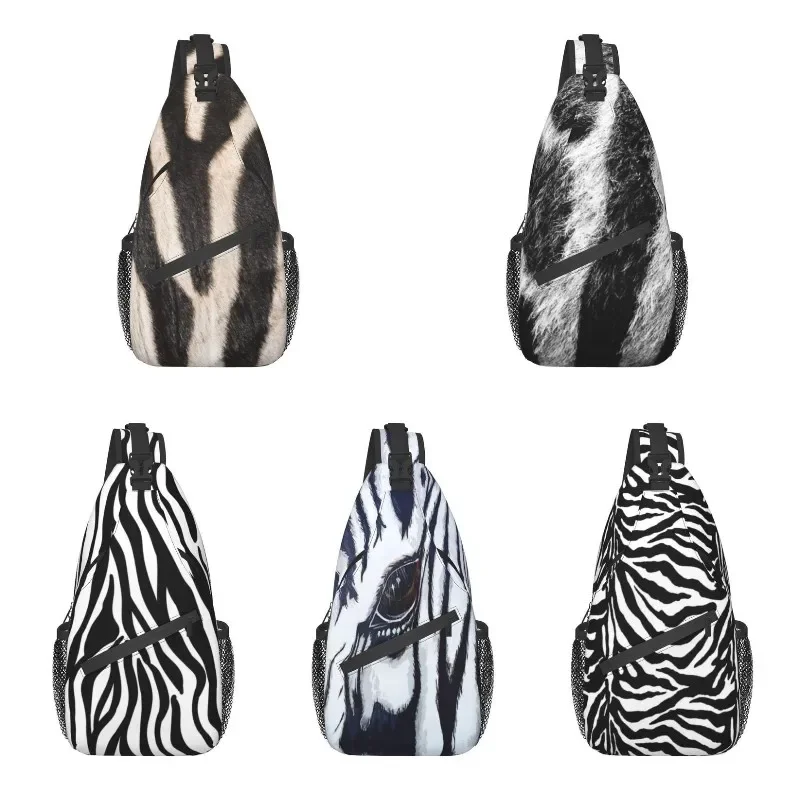 

Zebra Stripes Pattern Sling Crossbody Chest Bag Men Fashion African Animal Fur Zebra Lover Shoulder Backpack for Hiking