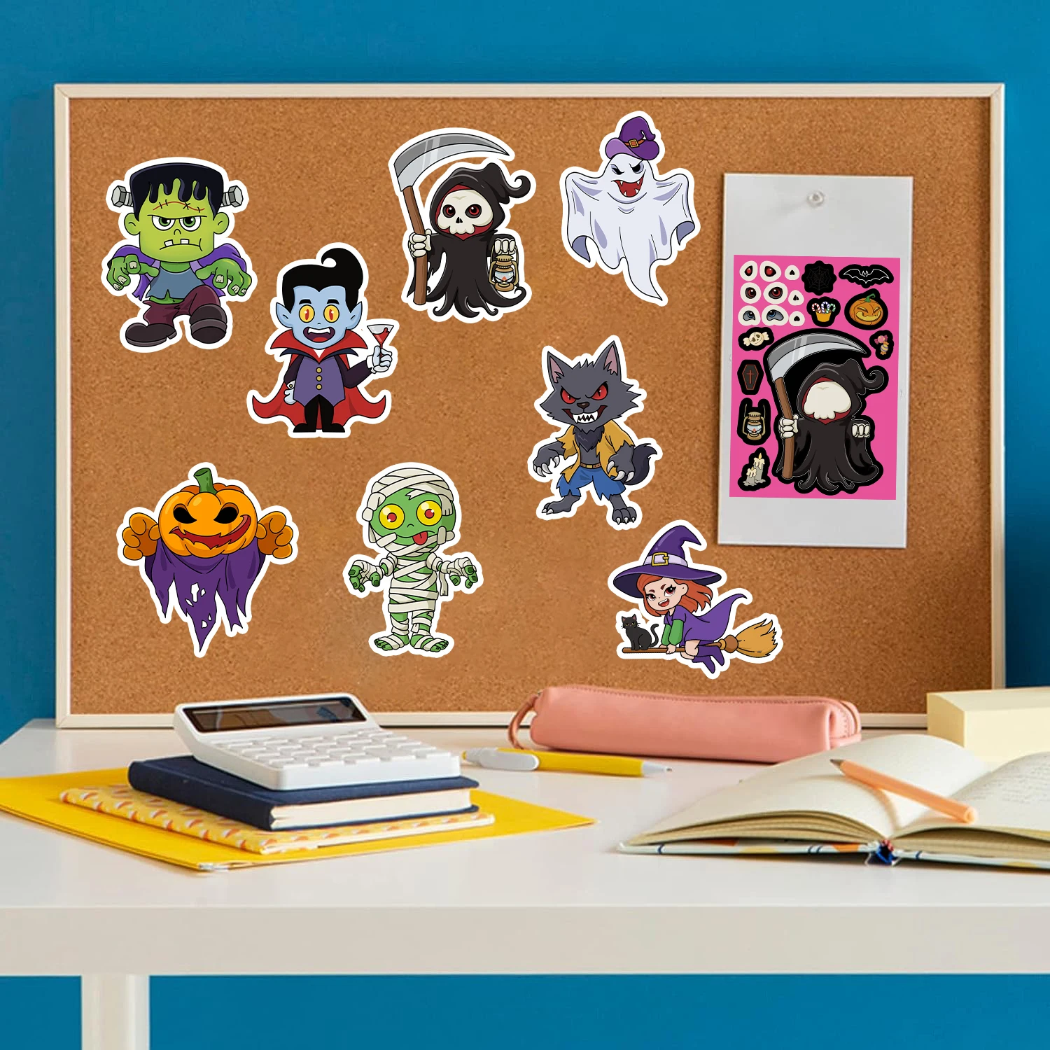 8/24/32pcs Halloween Make a Face Puzzle PVC Sticker Kids Party Favors Gift Toy DIY Pumpkin Ghost Assemble Jigsaw Educational Gam