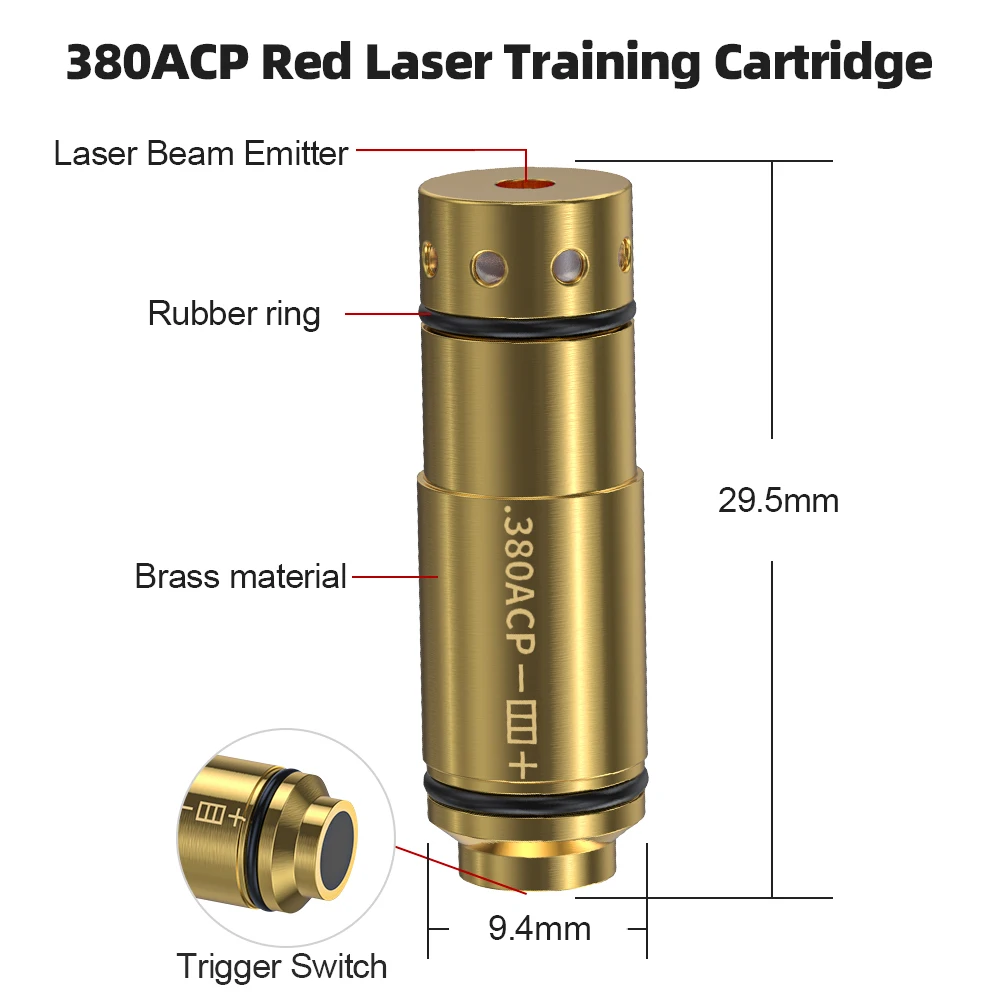 380ACP Short Red Dot Laser Training Cartridge Dry Fire Tactical Bullet Trainer for Pistol Marksmanship Practice