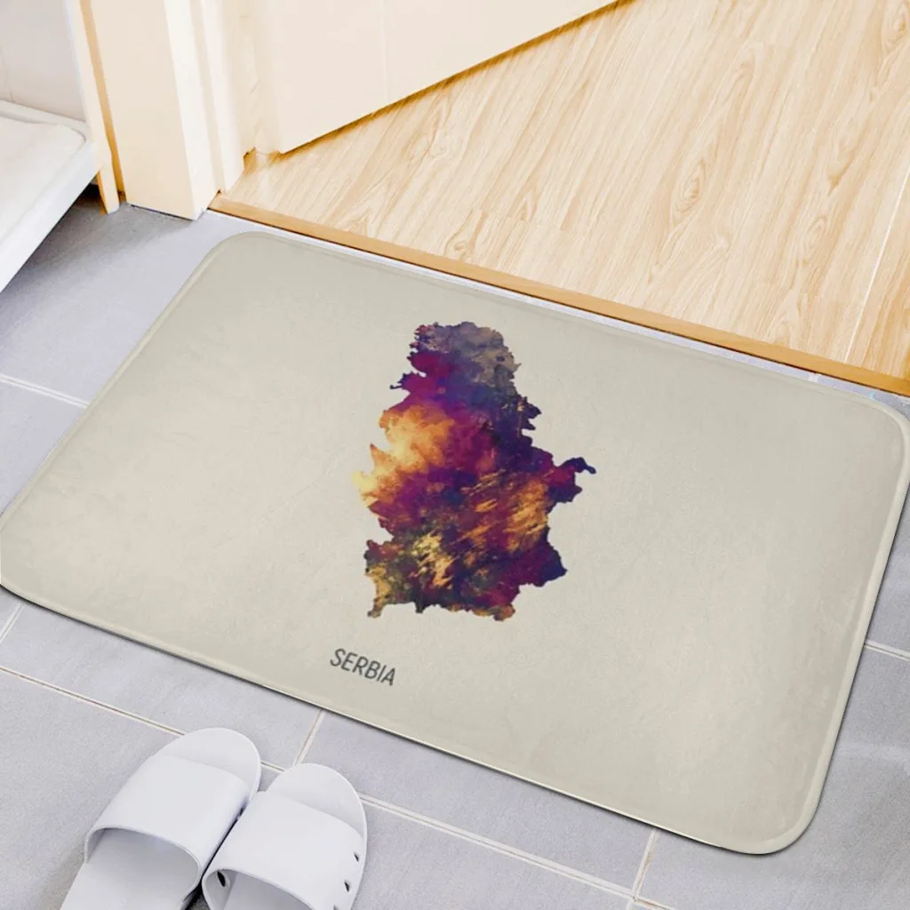 Serbia Watercolor Map Fluff Fiber Bath Mat, Shower Room Rugs, Chenille Bathroom Floor Mat, Toilet Absorbent Entrance Door Mat