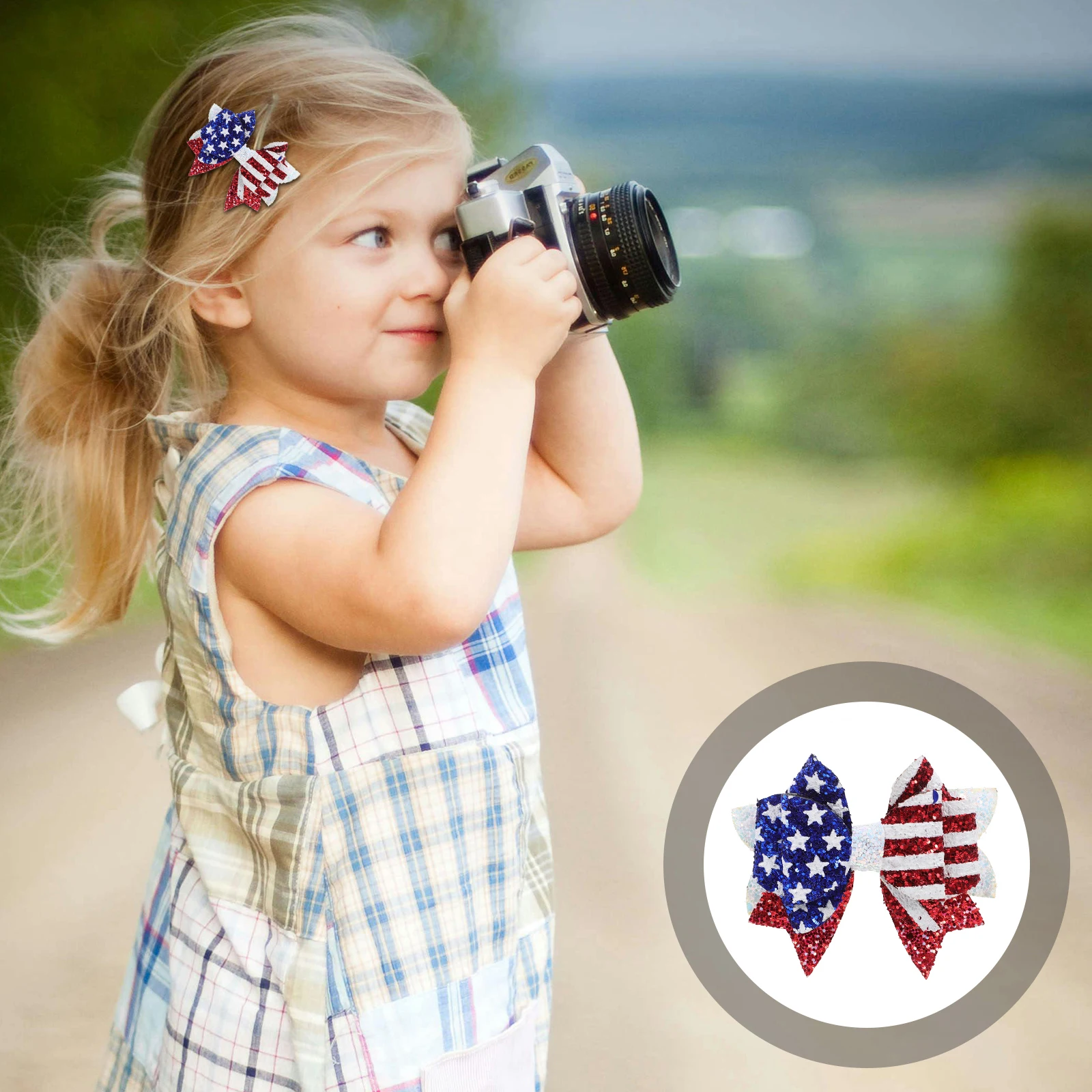 

2 Pcs Flash Fabric Bow Clip American Flag Non Kids Bows Fourth of July Girl Hair Accessories 4th of July Hair for Girls