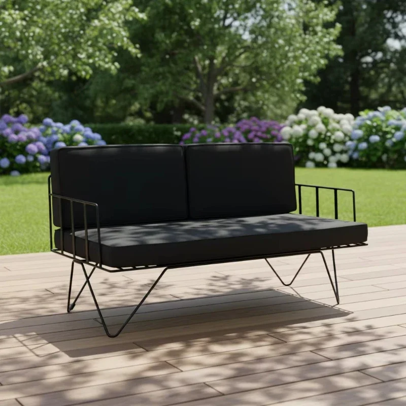 

Thickened seat cushion Black metal wire Modern farmhouse Outdoor rental Sofa chair Leisure bench
