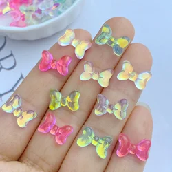 50Pcs New Cute Resin Mini 8*12mm Colorful Bow Series Flat Back Manicure Parts Embellishments For Hair Bows Accessories