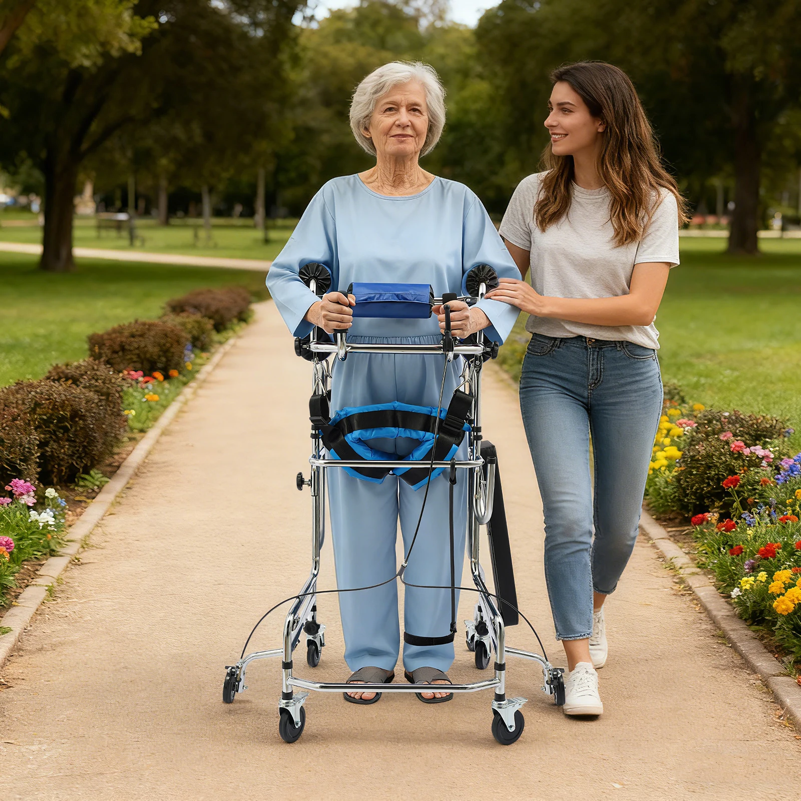 8 Wheel Mobility Aid Adjustable Height And Width Walking Support For Hospital Nursing Home Household For Elderly And Lower Limb Activity Support Users