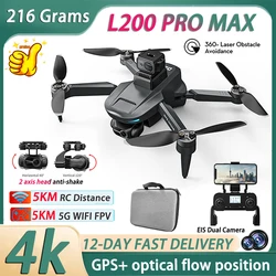 New L200 PRO MAX FPV Drone 4K Professional 2-axis PTZ 360° Obstacle Avoidance Brushless Motor GPS 5G WIFI Aerial Quadcopter Toys