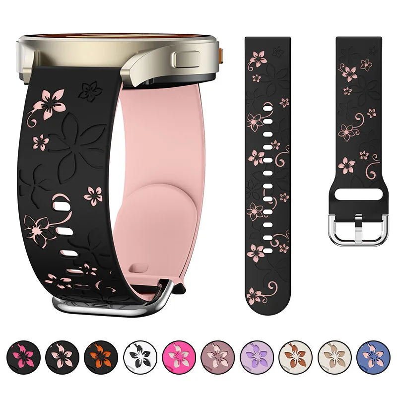18mm 20mm 22mm Carved Flower Silicone Universal Strap for Galaxy Watch 7 6 5 4 5pro for Huawei Watch GT 6/5/4 46mm 41mm 46mm