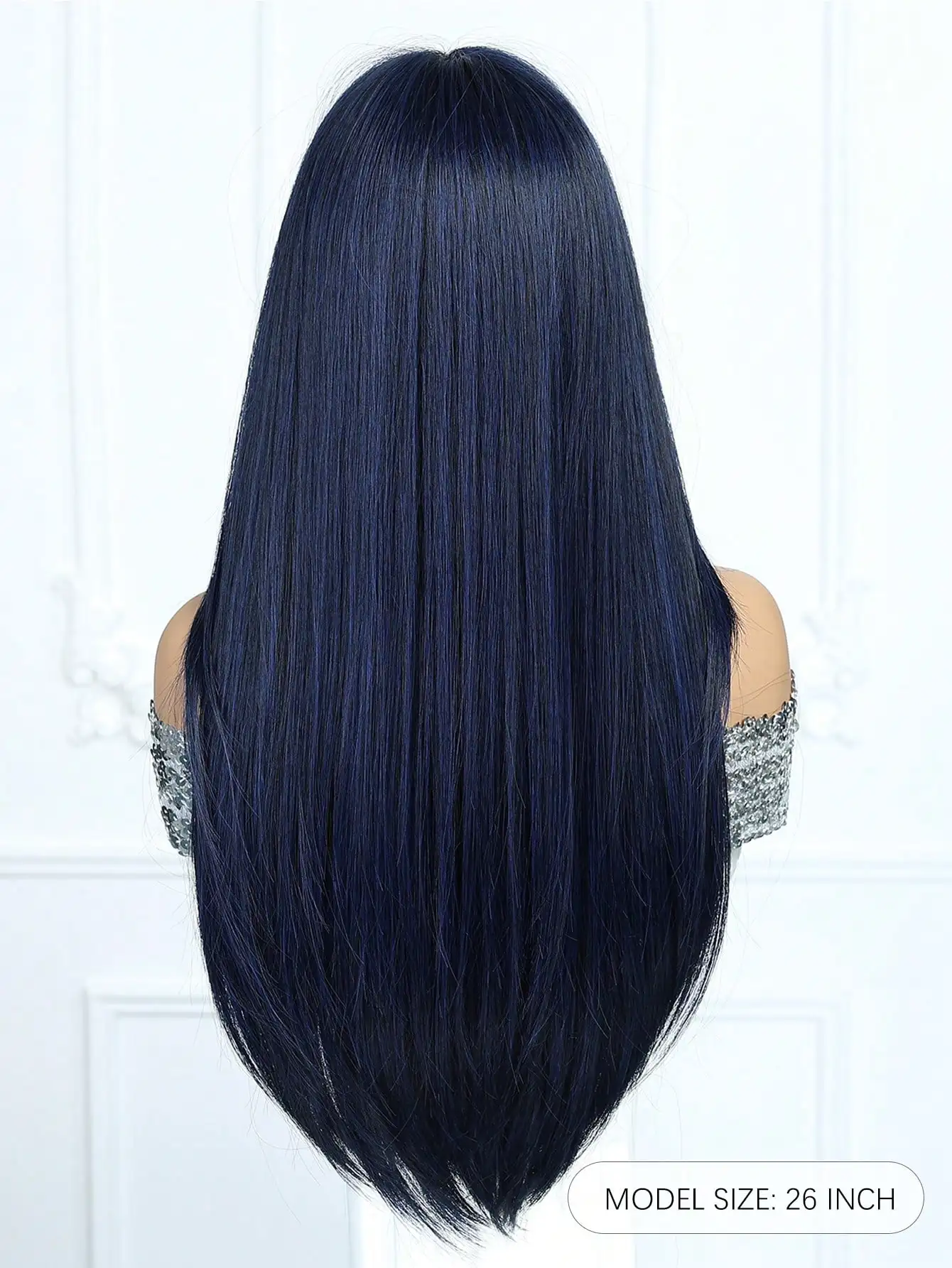 Dark Blue Wigs for Women Long Straight Hair Wig with Center Part Natural Wavy Synthetic Wig Heat Resistant Hair for Daily Party