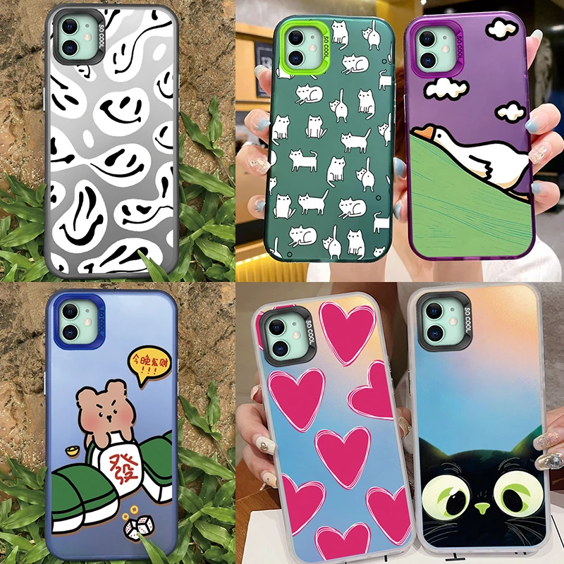 Чехлы для телефонов IPhone 11 11 Pro MAX, улыбающееся лицо, большой глаз, кошка, гусь, розовый узор любви для IPhone 11, Роскошные Лазерные чехлы