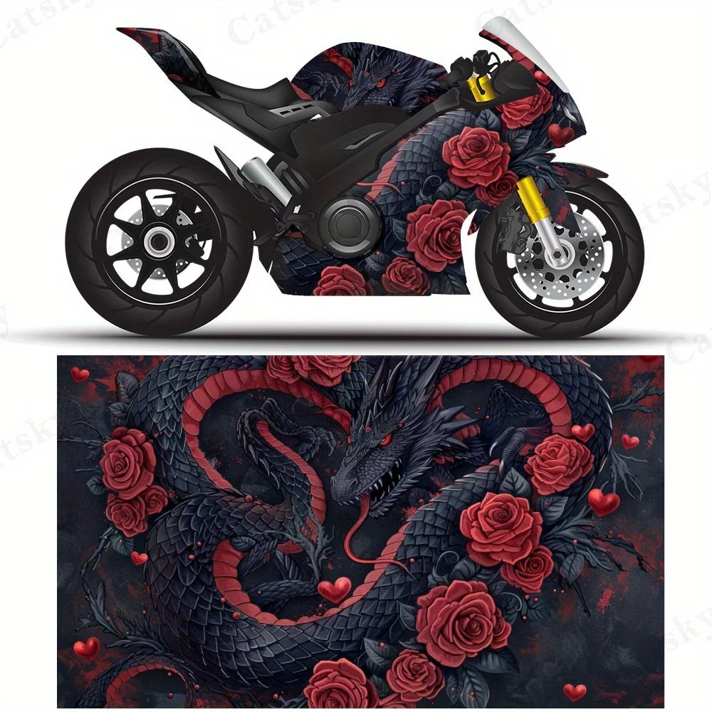 

Виниловая пленка для мотоцикла Crimson Rose Black Dragon, самоклеящаяся водонепроницаемая наклейка для мотоцикла из ПВХ, декоративная пленка против царапин f