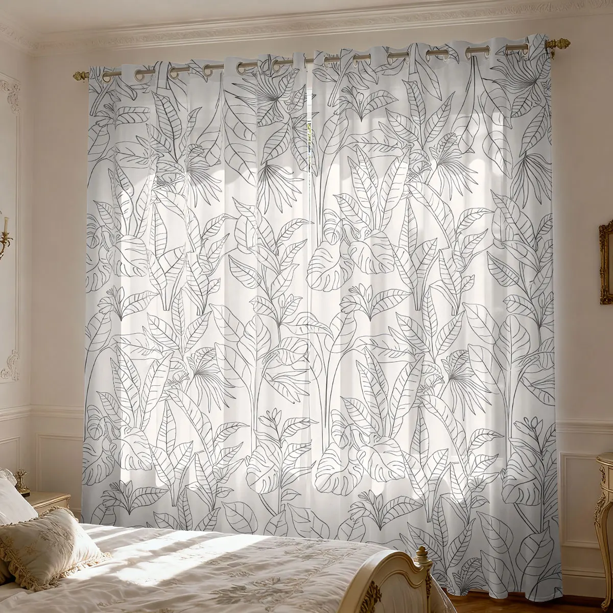 2pcs Leaf Flower 90g Printed Curtains Available In Various Sizes For Living Room, Bedroom, And Home Decoration