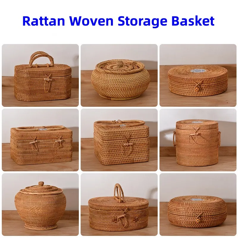 Creative Akifuji Woven Storage Basket Hand-held Rattan Sundry Tea Food Storage Box Kitchen Organizer and Storage Container