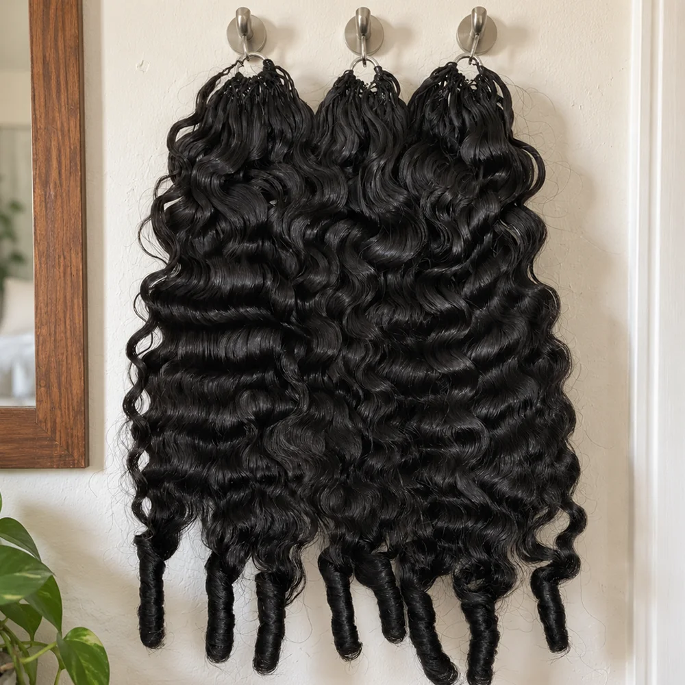 Tangle-Free Pre-Separated Curly Crochet Braids 100% Burmese Raw Human Hair Extensions Reusable 18-24 Inch Natural Black For Women