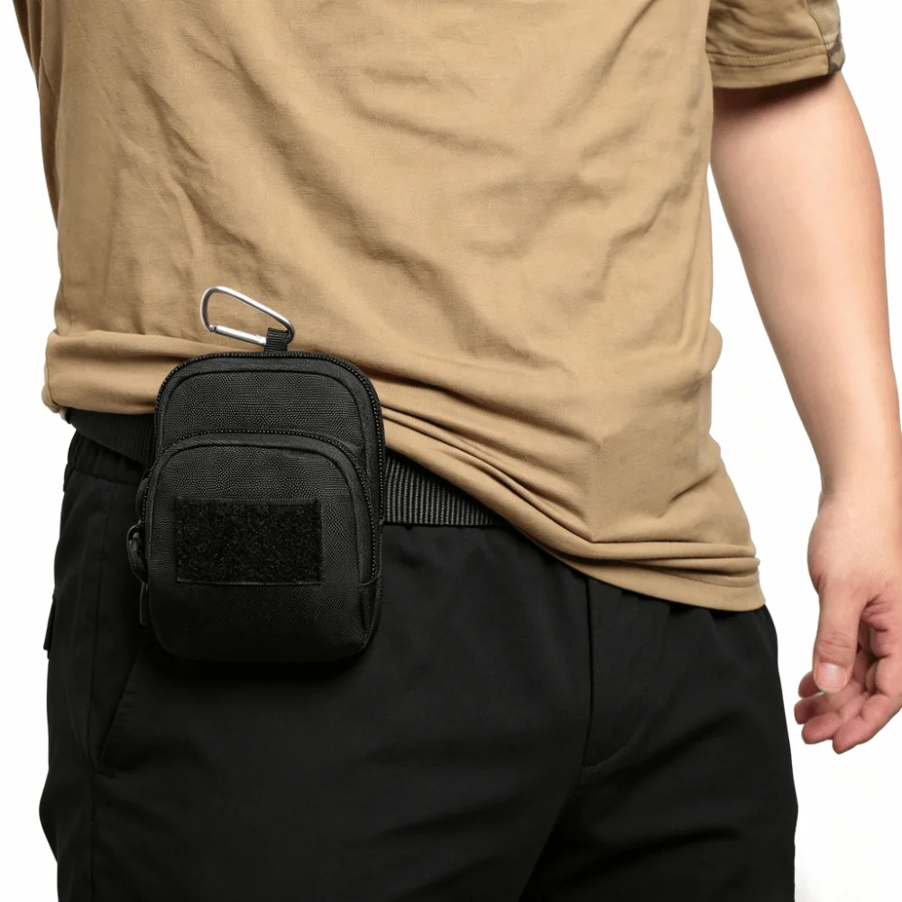 Small Waist Bag Men Sports Coin Purse Mountaineering Buckle Hanging Pouch Key Organizer Pouch Outdoor Wear-Resistant Card Holder