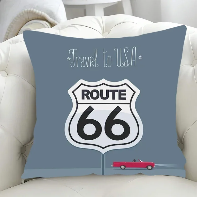 Pillowcase Highway Route 66 Cushion Covers 45x45 Short Plush Fall Decor Duplex Printing Cushions Cover 45*45 Lounge Chairs Sofa