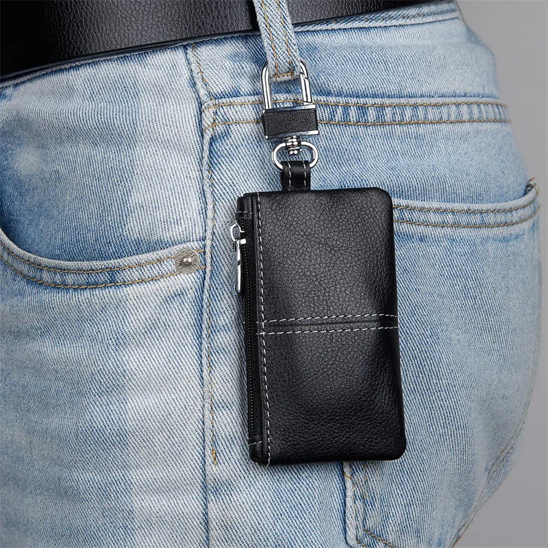 Genuine Leather Coin Purse Top Grain Cowhide Car Key Case Portable Car Key Holder for Daily Use