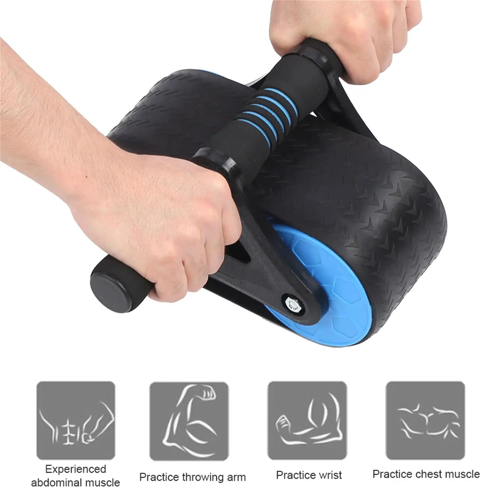 New Abdominal Exerciser Springback Wheels Roller Domestic Abdominal Exerciser Push‑up Training Mute Fitness Equipment Blue