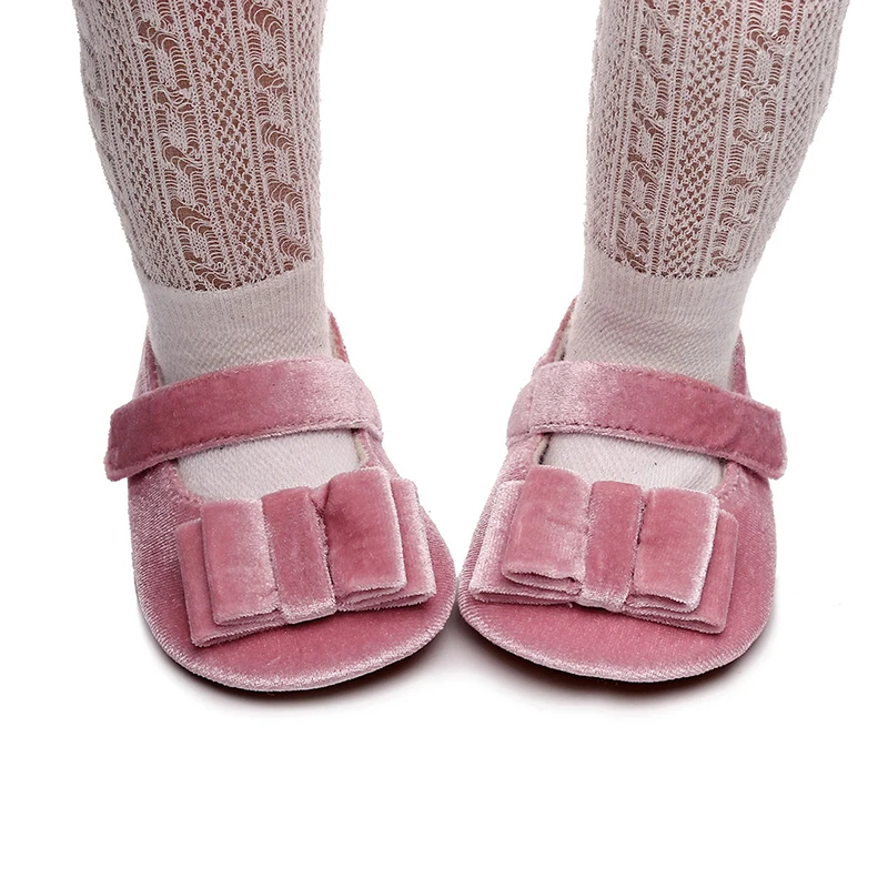 Suefunskry Baby Meisjes Mary Jane Flats Leuke Strik Fluwelen Prinses Jurk Schoenen Antislip Schoenen Spinr Herfst Casual Schoenen