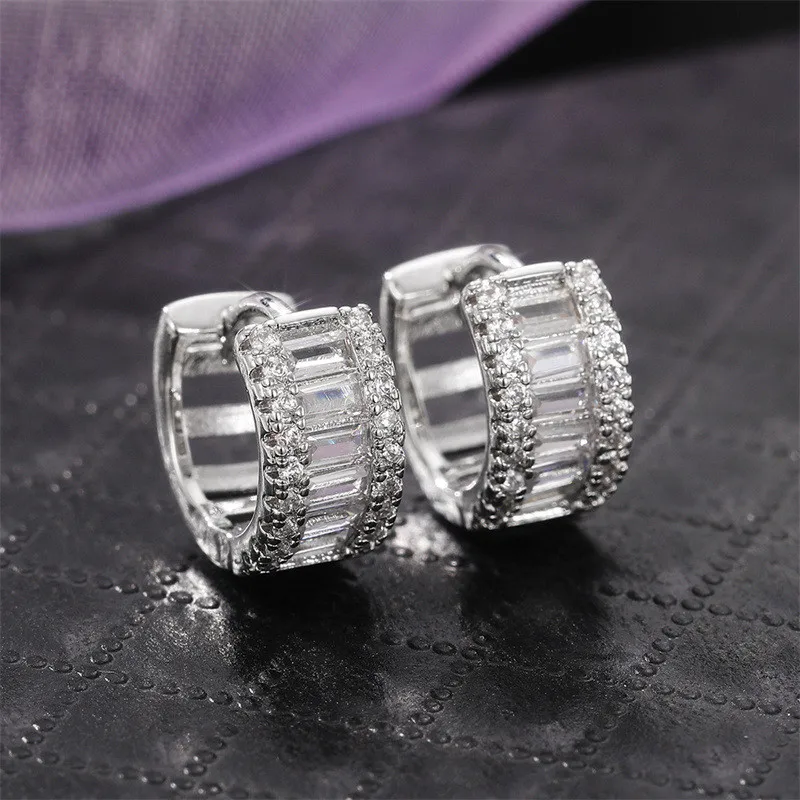 Fashion 925 Sterling Silver Hoop Earrings for Women AAA Sparkling Cubic Zirconia Fancy Female Jewelry Accessories