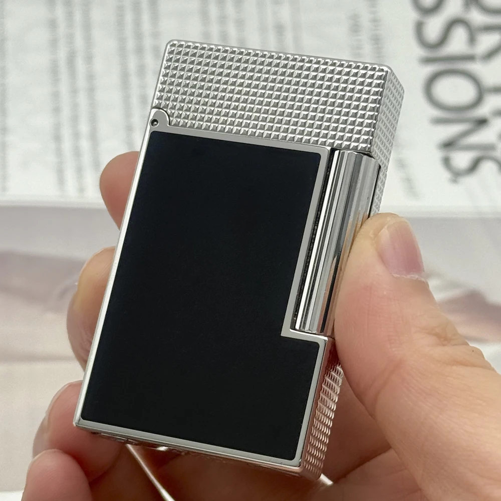 Black Lacquer Diamond Grid Gas Lighter, Classic Cling Sound Side‑Flip Inflatable Cigarette Lighter, Men Luxury Smoking Collectio