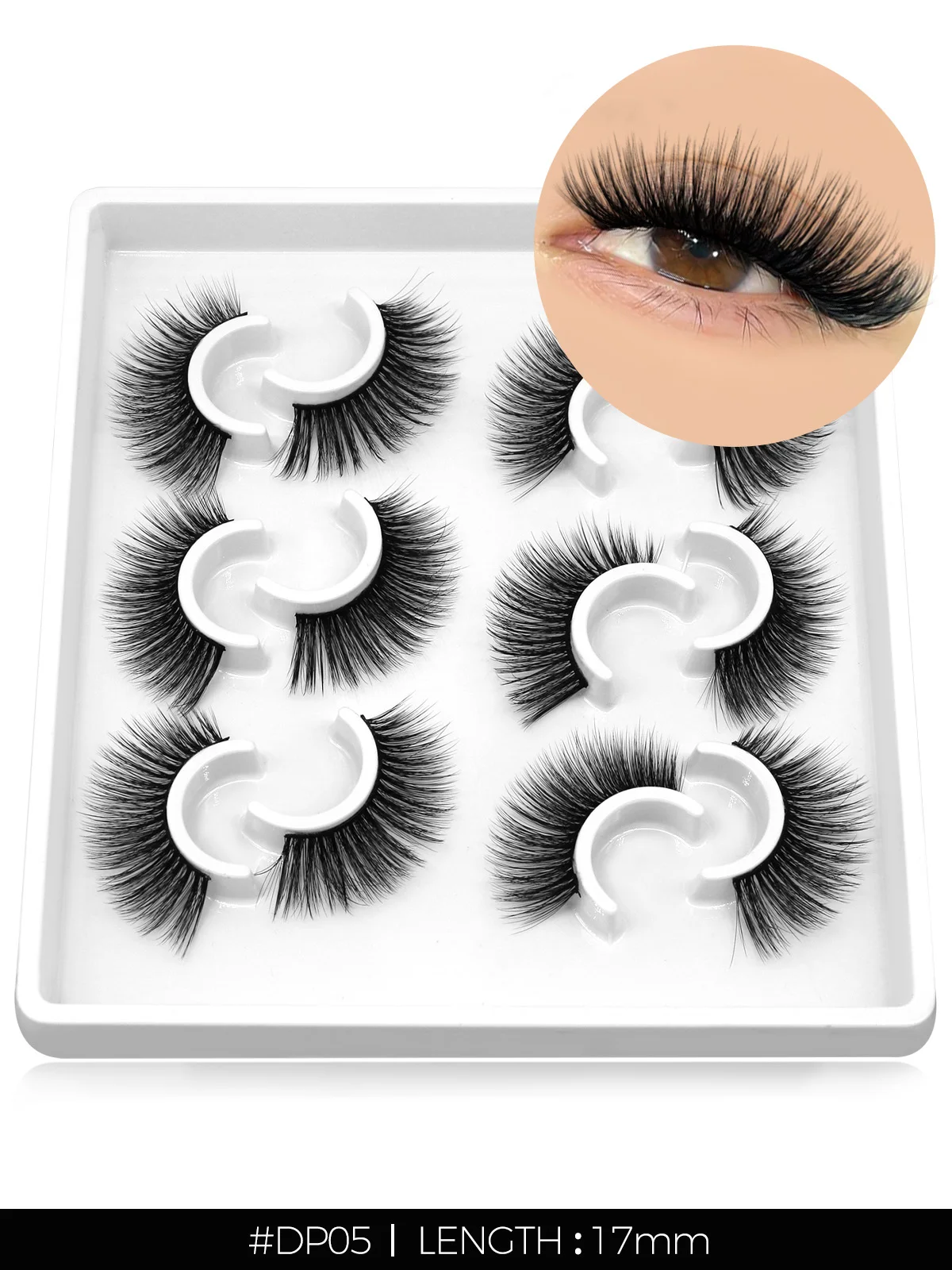 3D Natural False Lashes, Cat Eye, 6 Pairs