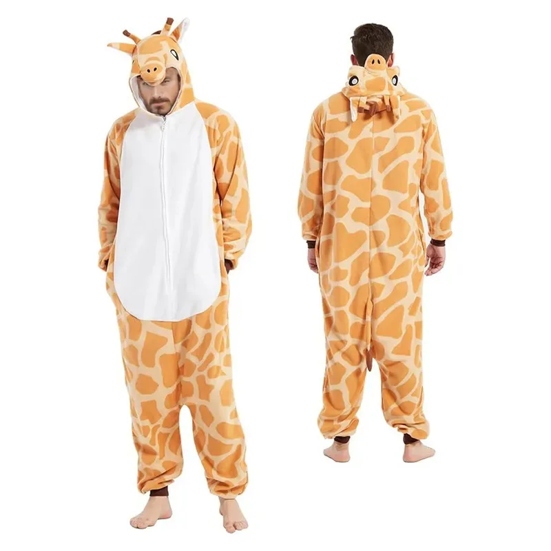 

Cartoon Animal Giraffe Polar Fleece Men Women Pajamas Funny Onesie Autumn One-Piece Hooded Jumpsuits Sleepwear Cosplay Costume