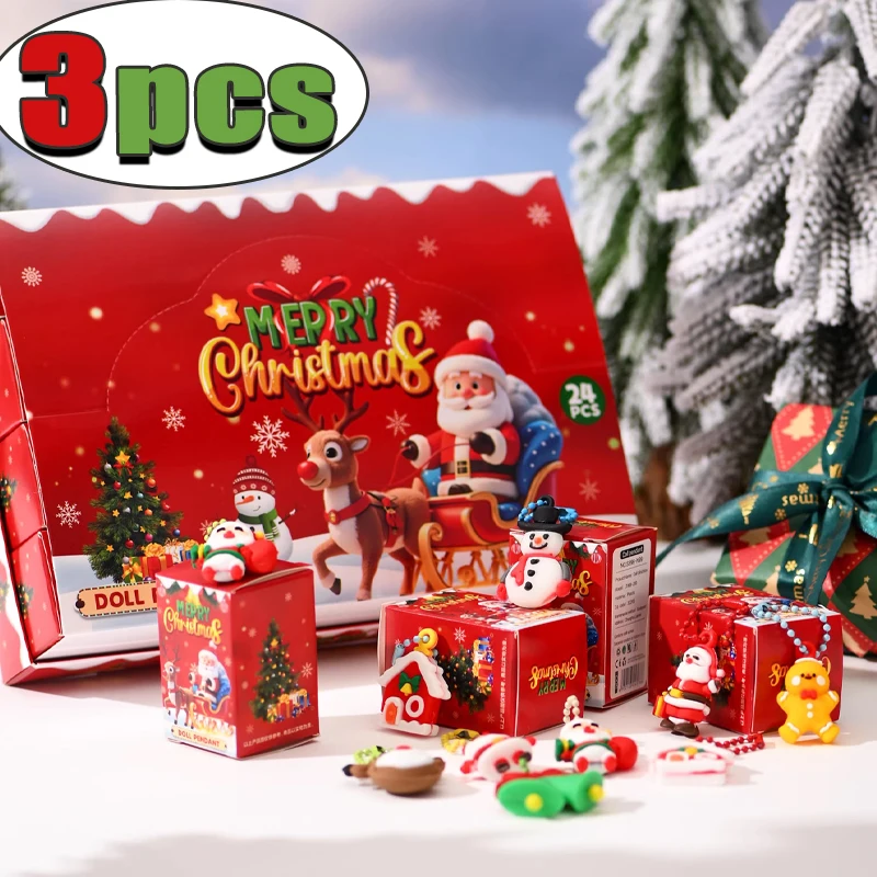 

3 шт., рождественские призы, детский сад, детские маленькие подарки, брелки с Санта-Клаусом и лосем, брелки, слепые коробки, игрушки, подарки на день рождения