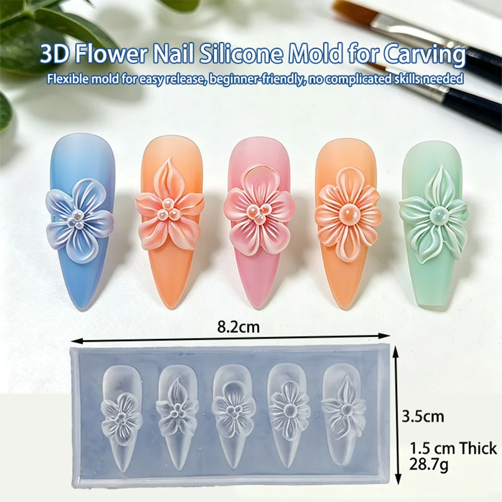 1 Stück 3D Blumen Silikon Nagelkunst-Formen: Niedliche Lilien, Hibiskus, Kirschblüten – Blumen-Schnitzschablonen für UV-Modelliergel und Nagelwerkzeuge – Detail 2
