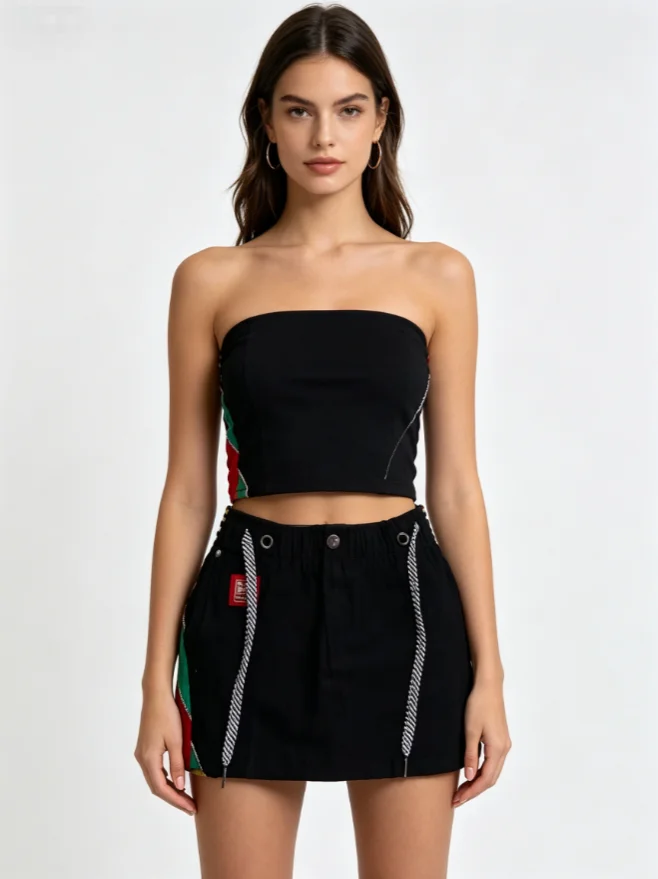 Y2K Trendy Women's Color Block Corduroy Mini Skirt High Waist Letter Print Mini Skirt Harajuku High Street Fashion Casual Skirts