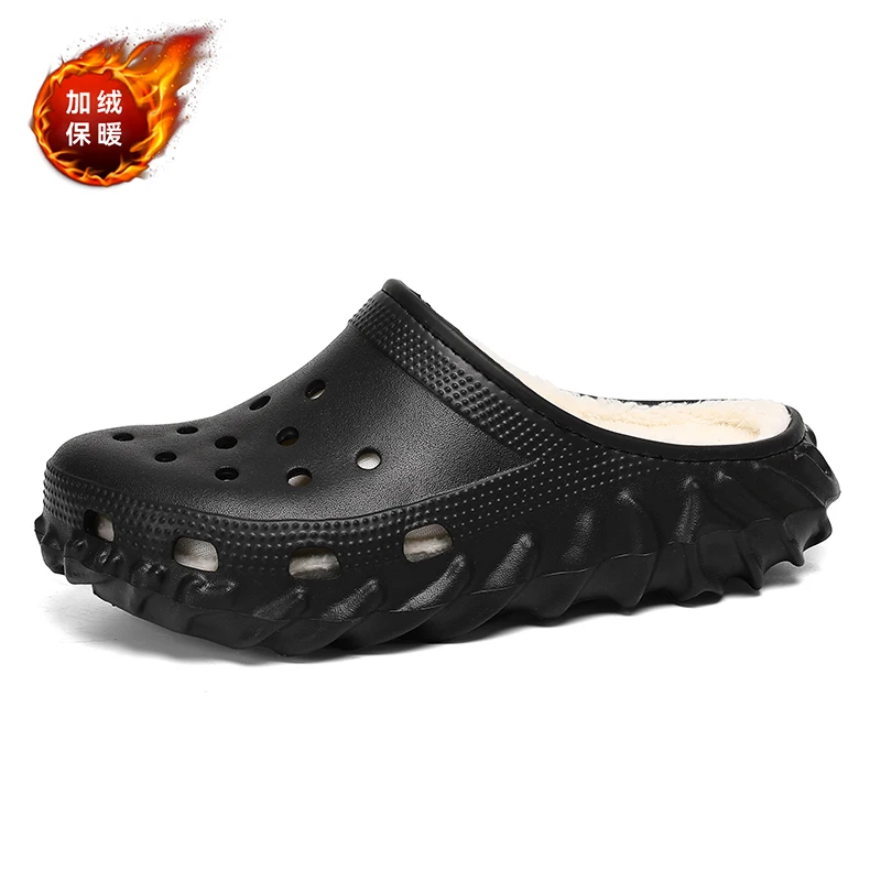 

Mens Winter Fur Slippers Warm Indoor Home Shoes Backless Slip-on Rubber Clogs Garden Shoes for Comfortable Footwear Lightweight
