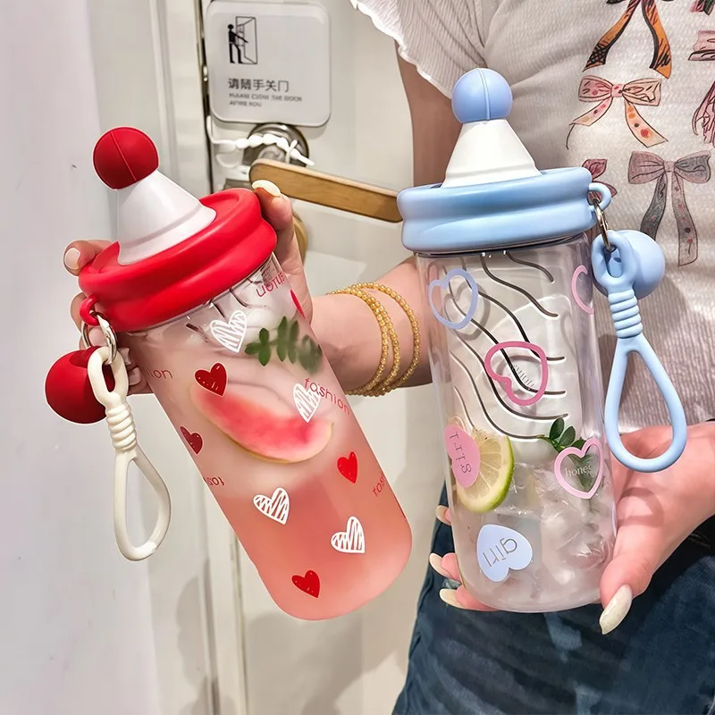 

New Portable Water Cup Summer Large-capacity Handy Cup High-looking Straw Cup Cartoon Plastic Cup
