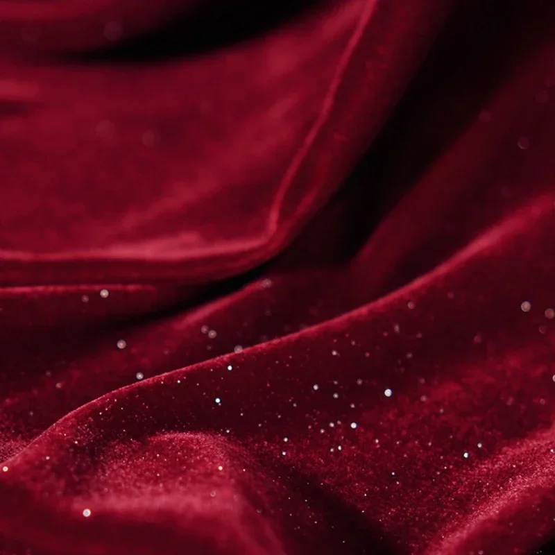 Wine Red Diamond Sparkling Velvet Starry Fabric Soft and Smooth Sparkling and Flowing with A Drape Feeling Dress Fabric