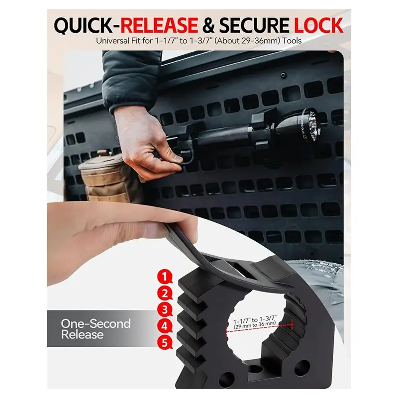 DT17 Quick Release Rubber Clamps 8 Pack 1 to 1.6 Inch Heavy Duty Shovel Holder for Truck MOLLE Panel