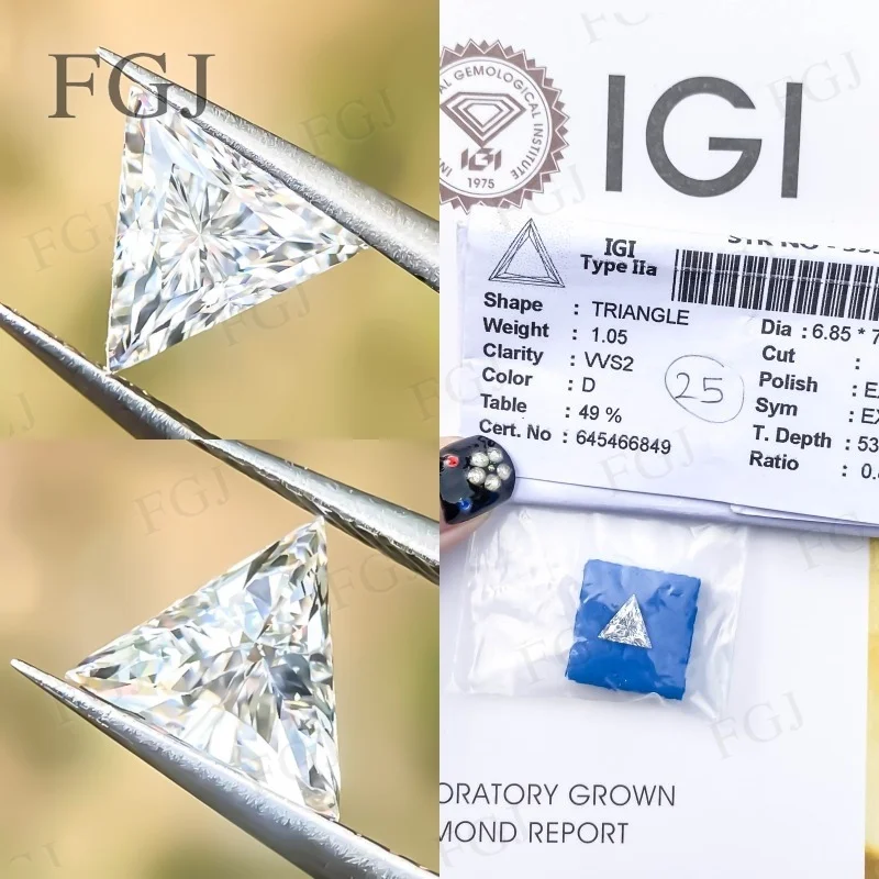 【1.09-1.10CT】Lab Grown Diamond Triangle Cut Jewelry Making Materials E/F Color VS1 With IGI CVD HPHT Loose Stone Factory Price