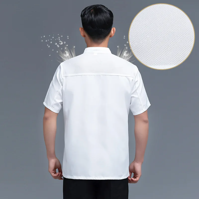 Sushi Chef Overalls Wholesale Men'S Women'S Spring Summer White/Black Short-Sleeved Shirt Print And Embroidery Breathabl