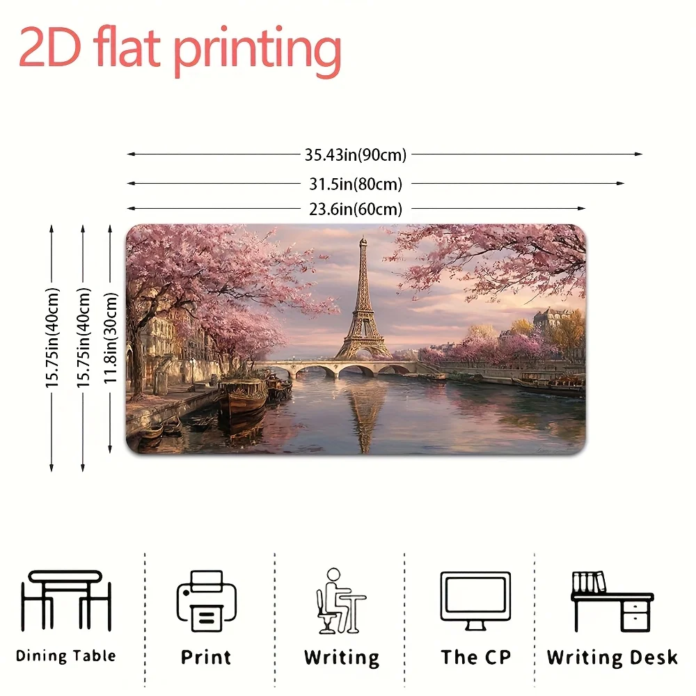 Aesthetic Paris Spring Eiffel Tower XXL Mouse Pad Extra Large Gaming Desk Mat Waterproof Non-slip Keyboard Mat for Home Office
